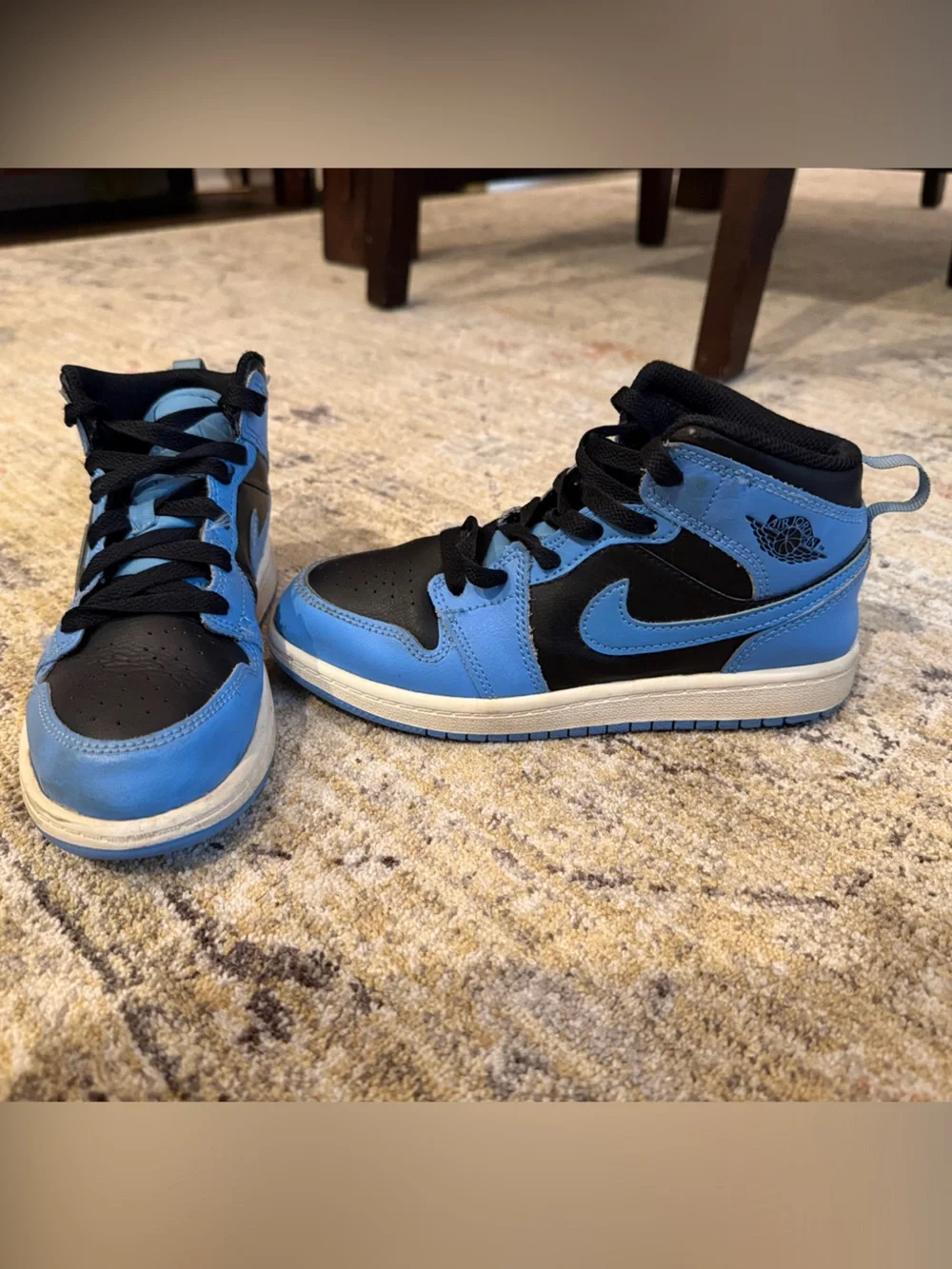 Nike Air Jordan 1 mid, youth size 1.  University blue and black.